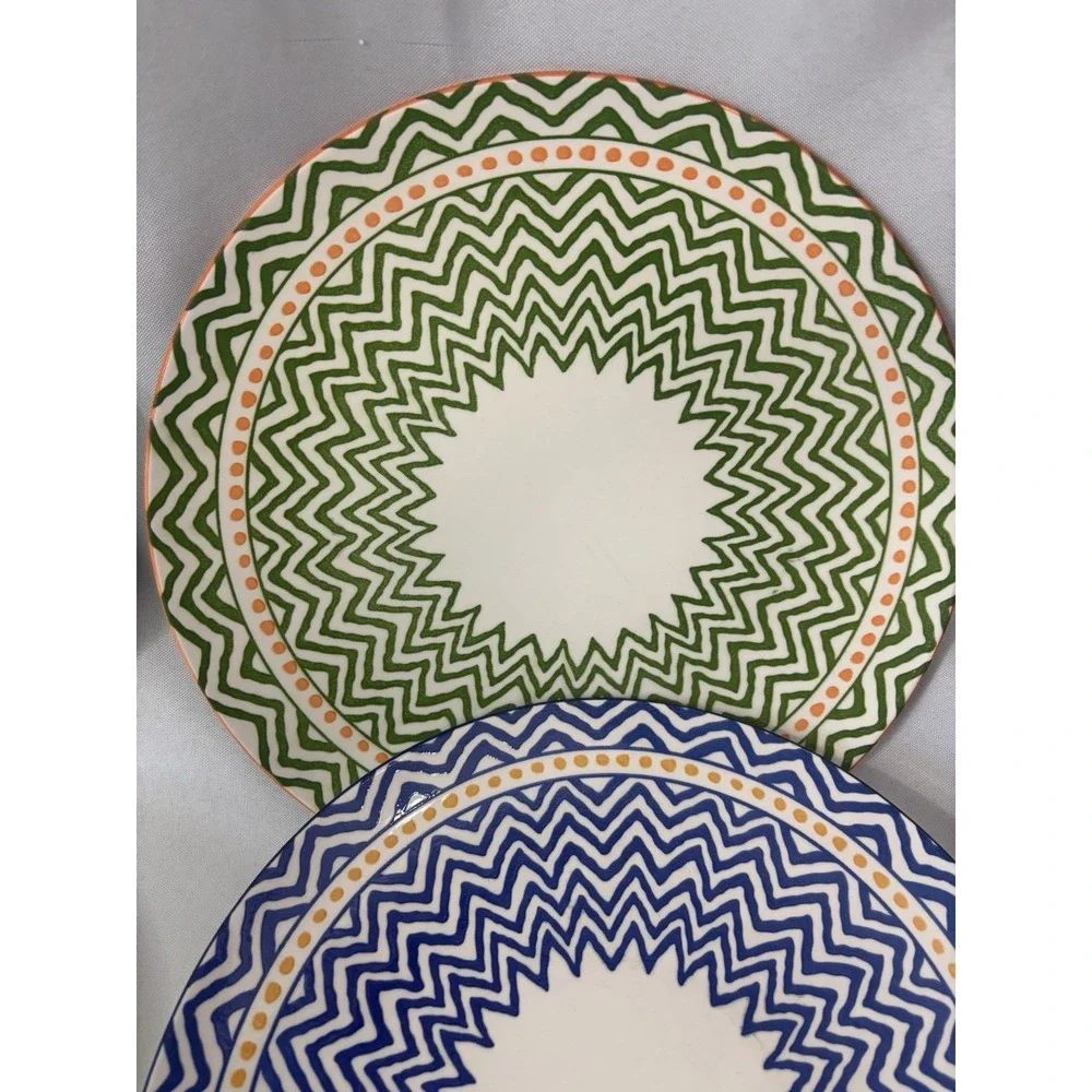Set Of 6‎ Handmade Geometric Zig Zag Colorful Dinner Plates  10.25
